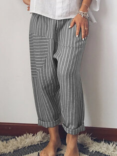 Striped Patchwork Elastic Waist Casual Pants-281
