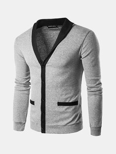 Mens Fall Winter Brief Style Sweatershirt Single-breasted Hit Color Knitting V-Neck Cardigan-10417