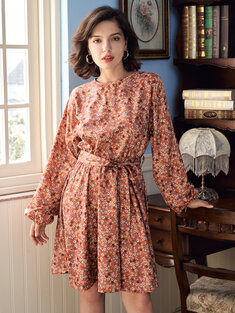 Floral Print Tie Front Dress-144837