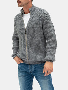 Plain Solid Zipper Knit Cardigans-10407