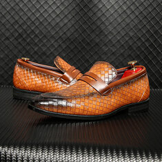 Men Retro Microfiber Leather Non Slip Business Slip On Casual Formal Shoes-142098