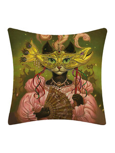 Cartoon Elf Cats Pattern Linen Cushion Cover