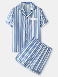 Stripe Revere Satin Contrast Binding Pajamas