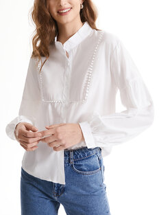 Solid Puff Sleeve Romantic Blouse-3266