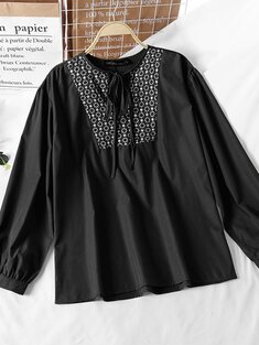 Floral Embroidery Knotted V-neck Blouse-3191