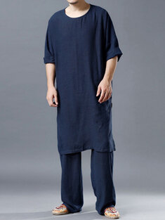 Lightweight Plain Cozy Cotton Linen Loungewear-10425