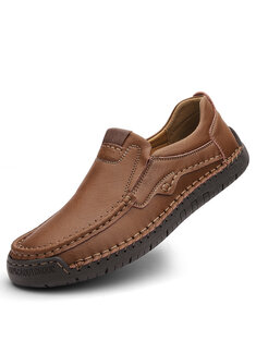 Men Leather Hand Stitching Driving Loafers Slip On Casual Shoes-142230