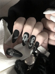 Black White Fake Nails