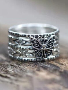 5 Pcs Alloy Retro Casual Butterfly Couple Ring-144683