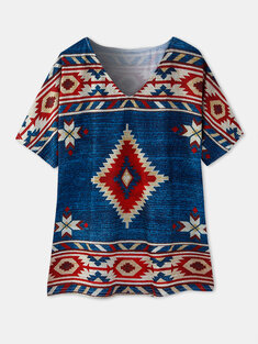 Ethnic Pattern Geometric Print T-shirt-3292