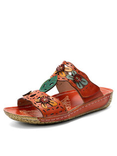 Socofy Vacation Hollow Out Opened Toe Backless Flat Sandals
