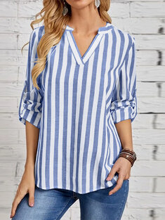 Stripe Pattern Long Sleeve Blouse