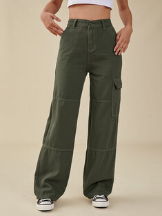 Solid Pocket Cargo Denim Jeans-165