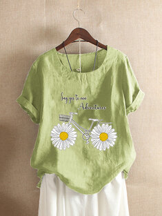 Funny Daisy Floral Bike Printed T-shirt-3207