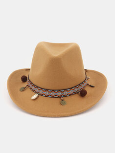 Unisex Felt Outdoor Leisure Ethnic Fengshui Bucket Hat Western Cowboy Top Hat