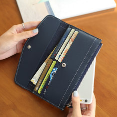 Women Vintage Pure Color Wallet Card Holder Long Purses 5.5inch Phone Bags-145556