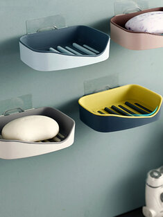Powerful Seamless Paste Drain Soap Box Creative Double-Layer Non-handy Bathroom Shelf Suction Wall Soap Box