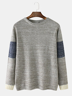 Contrast Color Basic Knitted Cotton Sweater-10353
