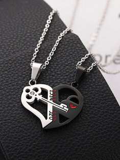1 Pair Key Splicing Heart Couple Necklace