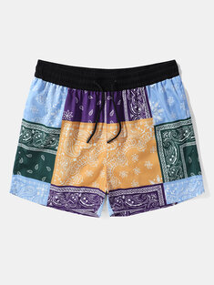 Men Paisley Print Patchwork Breathable Quick Dry Board Shorts