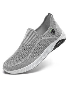 Men Breathable Knitted Fabric Light Weight Soft Slip On Walking Shoes-142102