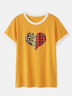 Leopard Plaid Print Loose T-Shirt-3224