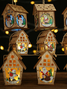 1 قطعة عيد الميلاد خشبية عيد الميلاد مضاءة المقصورة الخشبية الجمعية الإبداعية منزل صغير الديكور مضيئة الملونة المقصورة