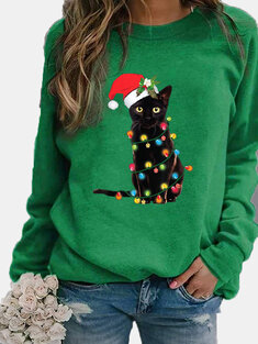 Cat Print Christmas T-shirt