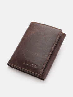 Menico Men's Genuine Leather Business Retro RFID Tri-Fold Multifunctional Short Wallet