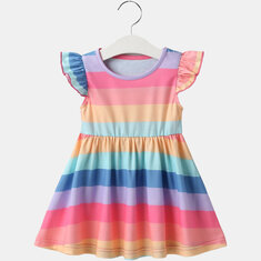 Girl's Flying Sleeves Striped Dress For 1-10Y