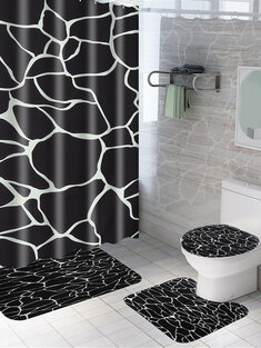 Marble Shower Curtain Waterproof Bathroom Bath Mat Set Rug Toilet Lid Covers A