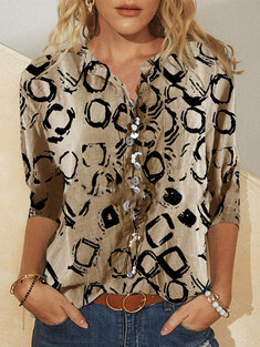 Vintage Printed Stand Collar Blouse-69