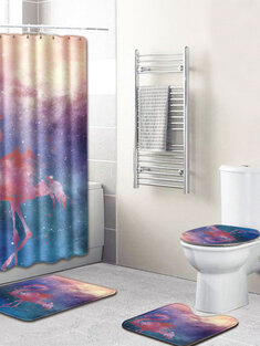 Starry Sky Printed Bathroom Polyester Shower Curtain Mat Set