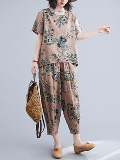 Peacock Print Pocket Two-piece Suit-1046