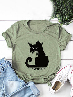 Cartoon Cat Printed Short Sleeve T-shirt-40