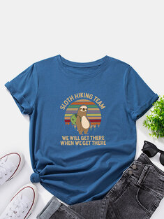 Cartoon Sloth Slogan Print T-shirt-3322