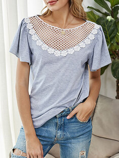 Lace Patchwork Short Sleeve T-Shirt-3118