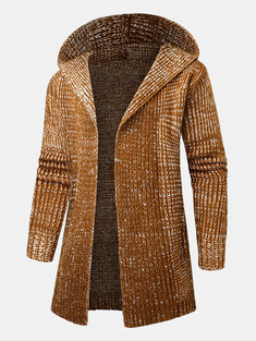 Marled Knitted Longline Hooded Cardigans