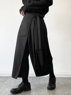 Lace-up Pleated Wide-leg Pants