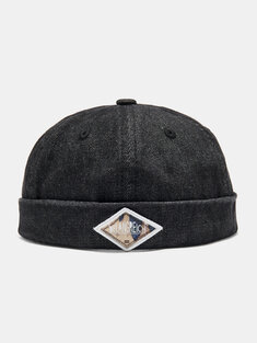 Unisex Denim Hip Hop Vintage Casual Letters Embroidered Logo Brimless Beanie Skull Caps Landlord Hat