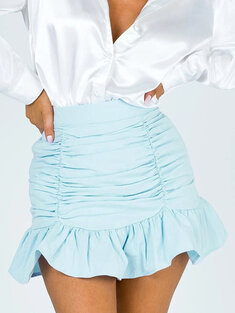 Solid Color Ruffle Pleated Skirt-857