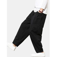 Linen Patchwork Big Pockets Solid Color Pants