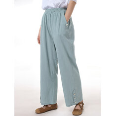 Solid Pocket Elastic Waist Pants-812