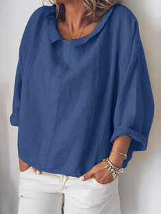 Solid Color Turn-down Collar Loose Blouse-12