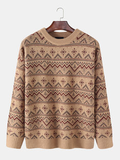Vintage Geometric Pattern Rib Knit Sweaters-10405