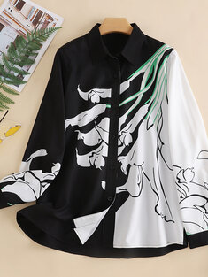 Flower Print Long Sleeve Shirt-144937