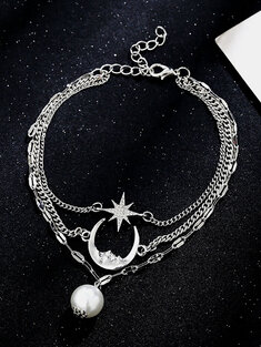 1 Pcs Alloy Casual Beach Geometry Moon Star Pearl Elegant Anklet Body Jewelry
