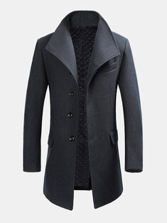 Plain Lapel Mid Length Woolen Overcoats