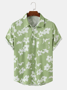 Mens Flower Ornament Chest Pocket Front Buttons Skin Friendly Shirts-142883