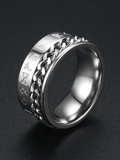 1 Pcs Roman Numeral Chain Rotating Stainless Steel Ring